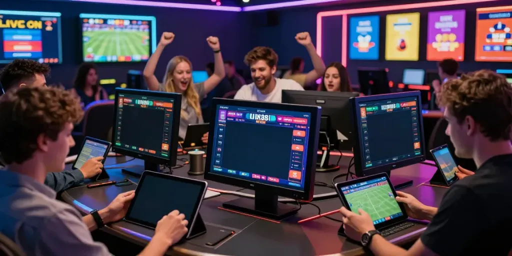 Engaging online gambling scene at UK88 showcasing live sports betting excitement and diverse players.