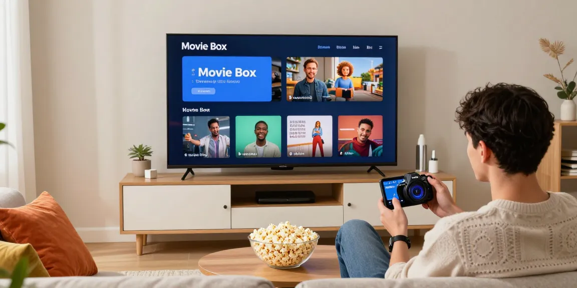 Enjoying movie streaming via Moviebox app on smart device at home.
